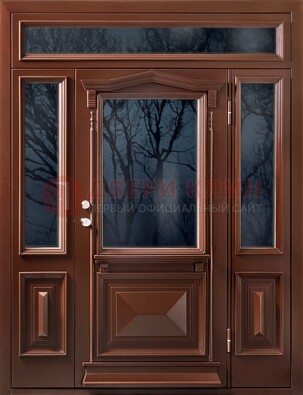 Коричневая металлическая дверь со стеклом ДС-67 в Раменском