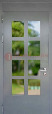 Серая металлическая дверь со стеклом ДС-78 в Раменском