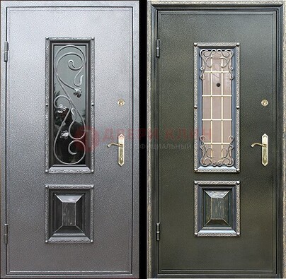 Звукоизоляционная металлическая дверь со стеклом и ковкой ДСК-12 в Раменском