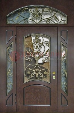 Входная дверь Винорит со стеклом и ковкой и фрамугами ДСК-213 в Раменском