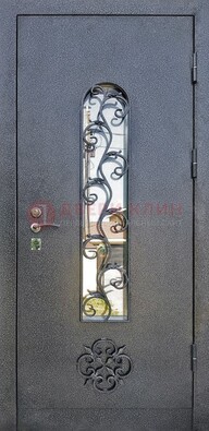Темная стальная дверь Порошок со стеклом и ковкой ДСК-217 в Раменском