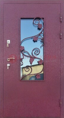 Железная дверь Порошок со стеклом и ковкой лозы ДСК-220 в Раменском