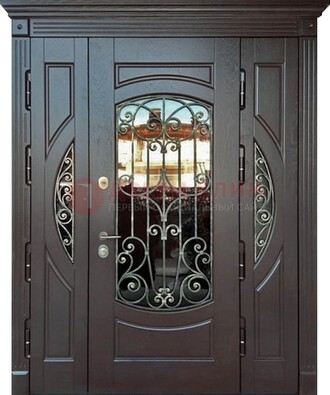 Полуторная железная дверь Винорит со стеклом и ковкой ДСК-231 в Раменском