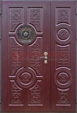 Красная железная дверь Винорит со стеклом и ковкой ДСК-235 в Раменском