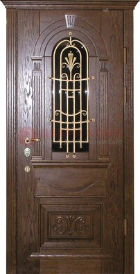 Железная дверь со стеклом и ковкой в классическом стиле ДСК-23 в Раменском