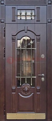 Металлическая дверь массив со стеклом и ковкой с фрамугой ДСК-249 в Раменском