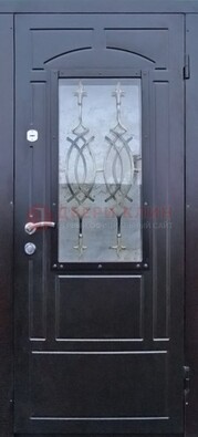 Черная уличная дверь Винорит со стеклом и ковкой ДСК-259 в Раменском