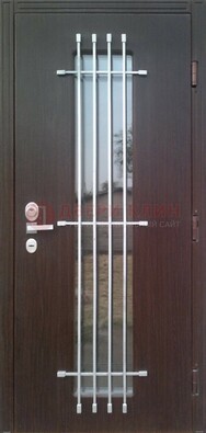 Современная стальная дверь с Виноритом стеклом и ковкой ДСК-262 в Раменском