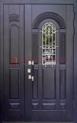 Входная дверь Винорит со стеклом и ковкой с узором ДСК-270 в Раменском