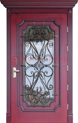Красная стальная дверь Винорит со стеклом и ковкой ДСК-271 в Раменском
