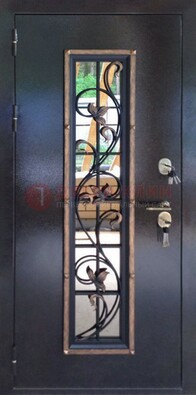 Железная дверь с порошковым напылением стеклом и ковкой ДСК-279 в Раменском