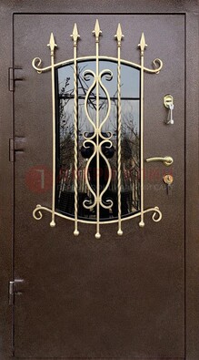 Стальная дверь Порошок со стеклом и ковкой для дома ДСК-280 в Раменском