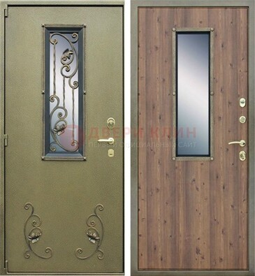 Офисная железная дверь со стеклом и ковкой ДСК-44 в Раменском