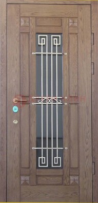 Стандартная железная дверь со стеклом темным и ковкой ДСК-5 в Раменском