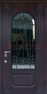 Стальная дверь со стеклом и ковкой ДСК-80 в загородный дом в Раменском
