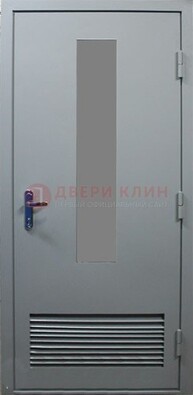 Серая металлическая техническая дверь с декоративной вставкой ДТ-14 в Раменском