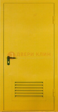 Желтая металлическая техническая дверь с вентиляционной решеткой ДТ-15 в Раменском