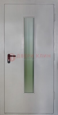Белая металлическая техническая дверь со стеклянной вставкой ДТ-2 в Раменском