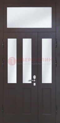 Черная тамбурная дверь со стеклянными вставками ДТМ-38 в Раменском