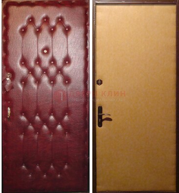 Бордовая металлическая дверь с винилискожей ДВ-1 в Раменском