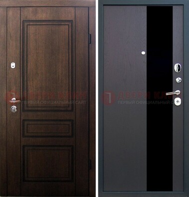 Входная дверь Итальянский орех с МДФ с черным стеклом ДМ-1199 в Раменском