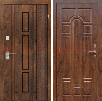 Стальная коричневая дверь с МДФ и коричневой МДФ внутри ДМ-1388 в Раменском