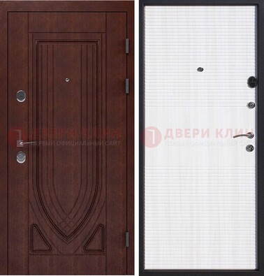 Уличная темная филенчатая дверь с виноритом и МДФ Белый ясень ДВТ-141 в Раменском