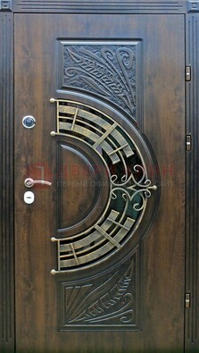 Металлическая филенчатая дверь с виноритом и стеклом ДВТ-144 в Раменском