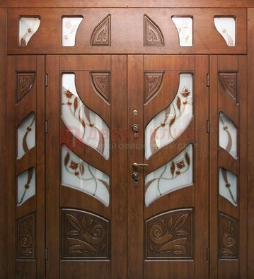 Элитная двухстворчатая дверь с витражным стеклом ДВТ-173 в Раменском
