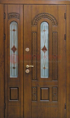 Темная стальная дверь с виноритом и стеклом ДВТ-179 в Раменском