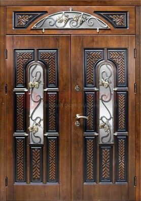 Входная двухстворчатая дверь с виноритом и ковкой ДВТ-183 в Раменском