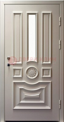 Белая уличная дверь с виноритом и стеклом ДВТ-201 в Раменском