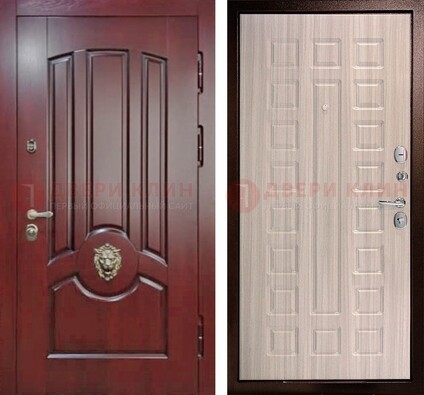 Темно-красная входная дверь с виноритом ДВТ-234 в Раменском