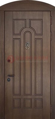 Коричневая стальная дверь с виноритом в форме арки ДВТ-237 в Раменском