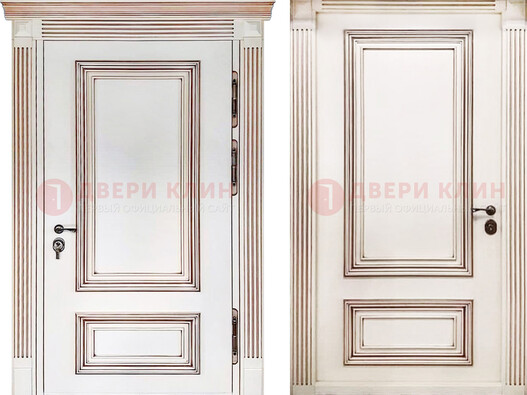 Белая металическая дверь с виноритом для дома ДВТ-239 в Раменском