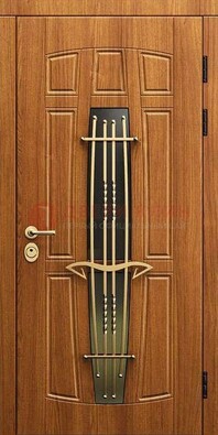 Входная коричневая дверь с терморазрывом и фрезерованной МДФ ДВТ-75 в Раменском