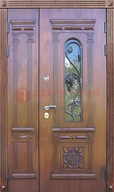 Железная коричневая филенчатая дверь с виноритом и МДФ ДВТ-85 в Раменском
