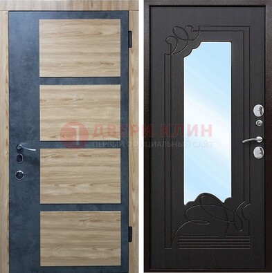 Светлая металлическая дверь c фрезерованной МДФ с зеркалом ДЗ-103 в Раменском