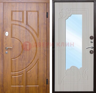 Коричневая металлическая дверь c МДФ с узором и зеркалом ДЗ-105 в Раменском