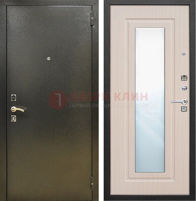 Входная темная дверь c порошковым покрытием и МДФ Белый дуб и зеркалом ДЗ-112 в Раменском
