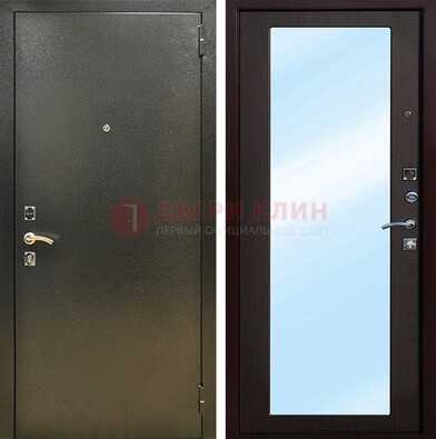 Входная темно-серая дверь c порошковым покрытием и МДФ с зеркалом ДЗ-114 в Раменском