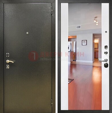 Входная темно-серая дверь c порошковым покрытием и Белой МДФ с зеркалом ДЗ-115 в Раменском