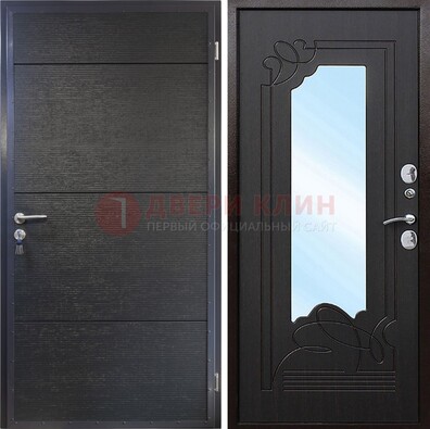 Темная Железная дверь c виноритом и МДФ с зеркалом ДЗ-119 в Раменском
