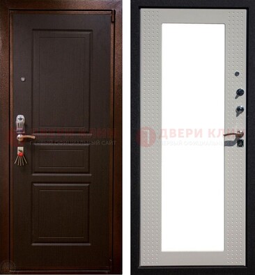 Коричневая железная дверь с панелями МДФ и зеркалом ДЗ-133 в Раменском