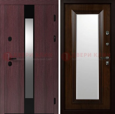 Темная стальная дверь МДФ с обеих сторон с зеркалом ДЗ-143 в Раменском