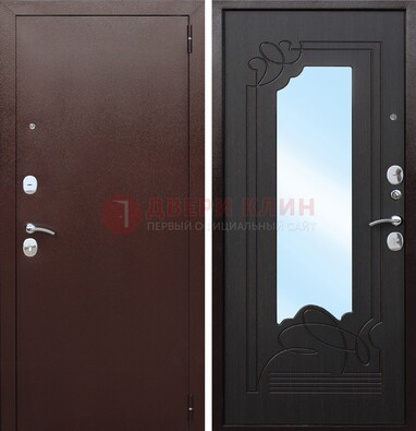 Коричневая стальная дверь с зеркалом ДЗ-18 в Раменском