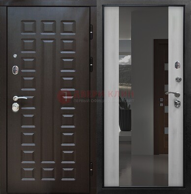 Коричневая металлическая дверь с зеркалом ДЗ-22 в Раменском
