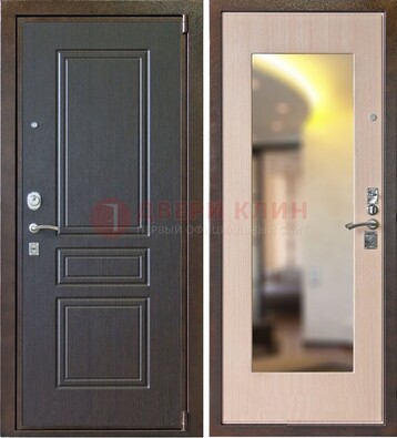 Коричневая стальная дверь с зеркалом МДФ внутри ДЗ-27 в Раменском