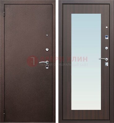 Коричневая входная дверь с зеркалом МДФ внутри ДЗ-40 в Раменском