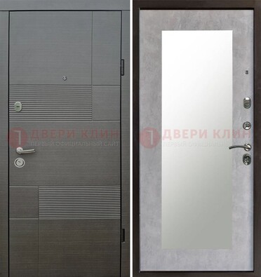 Серая входная дверь с МДФ панелью и зеркалом внутри ДЗ-51 в Раменском